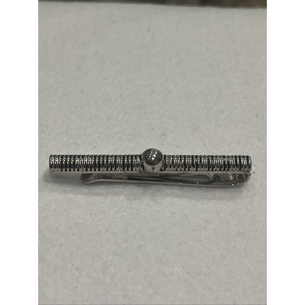 Vintage Silvertone Signed Swank Tie Clip Circle And Ball